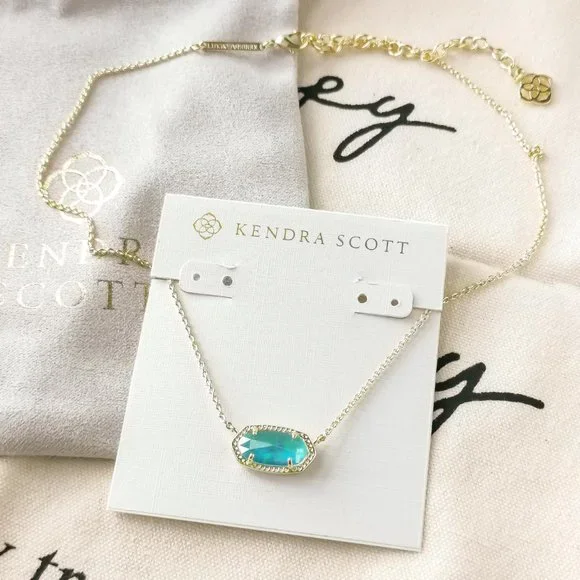 Kendra Scott Pendant Necklace - Elisa Aqua Kyocera Opal Gold - Picture 2 of 3